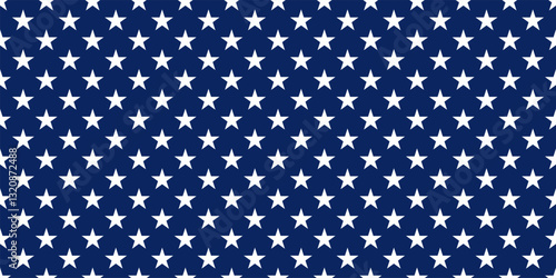 Stars background colored in USA flag colors. White stars isolated on blue. Patriotic American-style pattern. Abstract seamless vector illustration for memorial day or election campaign.