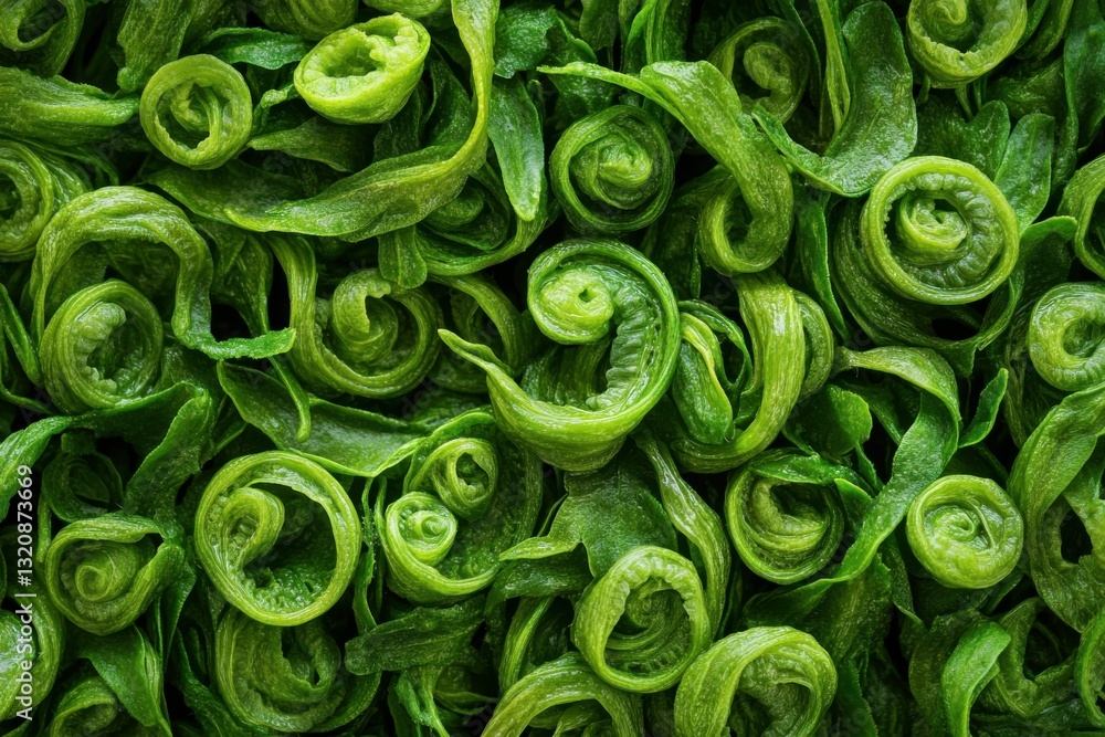 Fiddleheads: Wild Organic Fern Vegetable, Green and Wholesome Fiddleheads: Wild Organic Fern Vegetable, Green and Wholesome