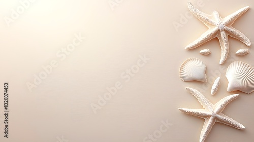 Wallpaper Mural White Seashells and Starfish Arranged on Light Background Torontodigital.ca