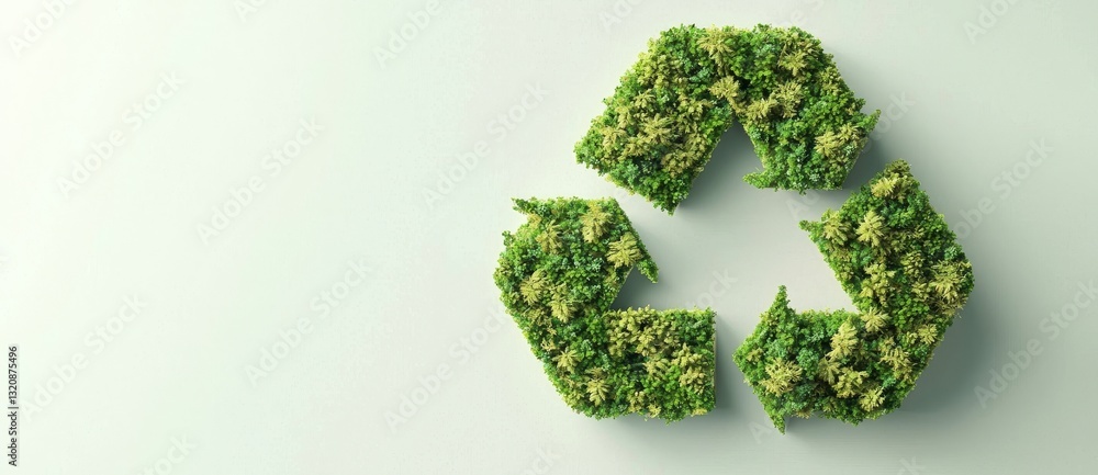 Recycle Logo on White Background with Forest of Pine Trees and Available Copy Space for Banner Recycle Logo on White Background with Forest of Pine Trees and Available Copy Space for Banner