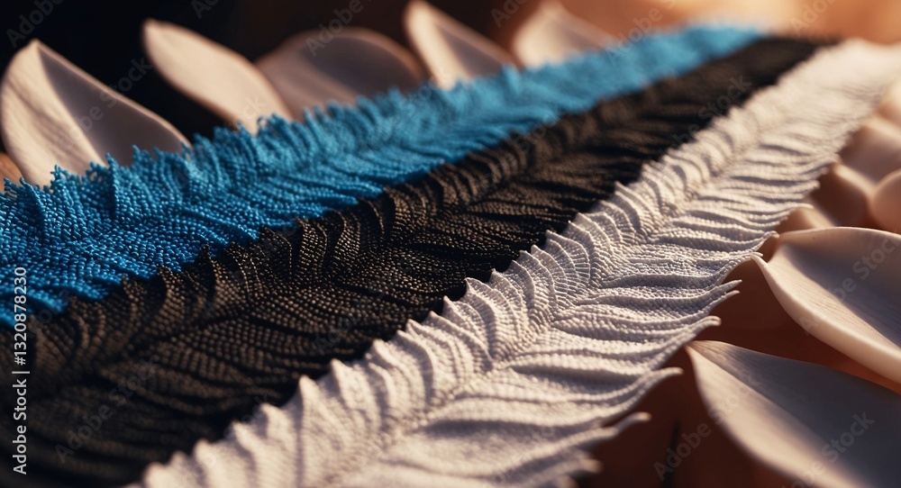 Close-up of intricately designed fabric with blue, black, and white patterns in colors of Estonian flag Close-up of intricately designed fabric with blue, black, and white patterns in colors of Estonian flag