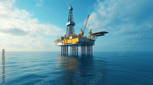 Offshore jack up drilling rig extracting oil from the sea or ocean 
