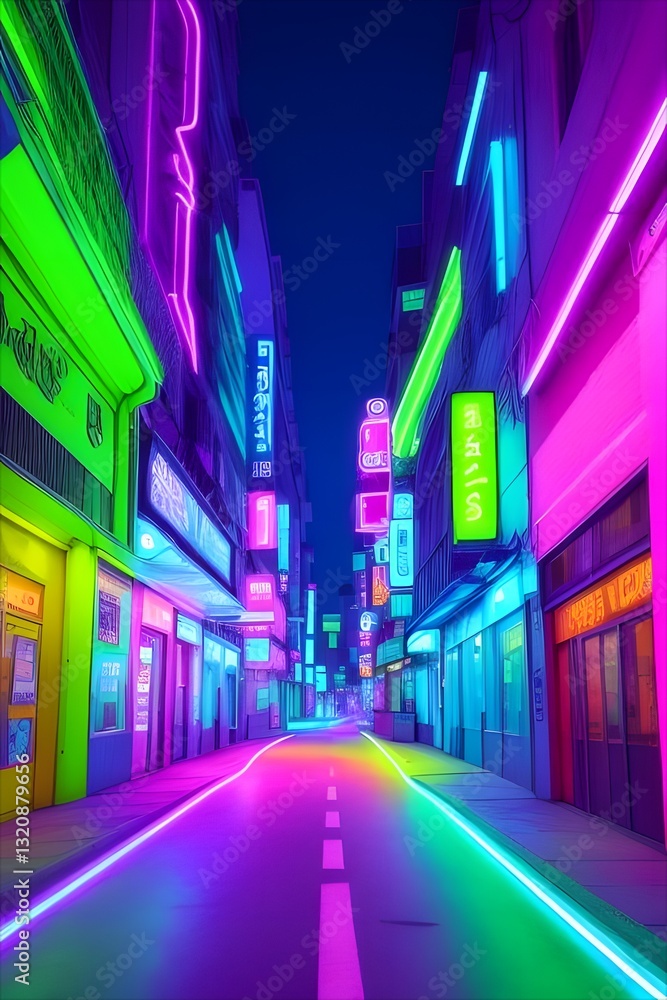 Obraz premium urban city road at night with neon lights
