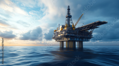 Offshore jack up drilling rig extracting oil from the sea or ocean 