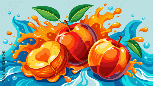 Juicy Nectarines: A splash of water surrounds ripe, vibrant nectarines, showcasing freshness and the essence of summer, perfect for food-related .