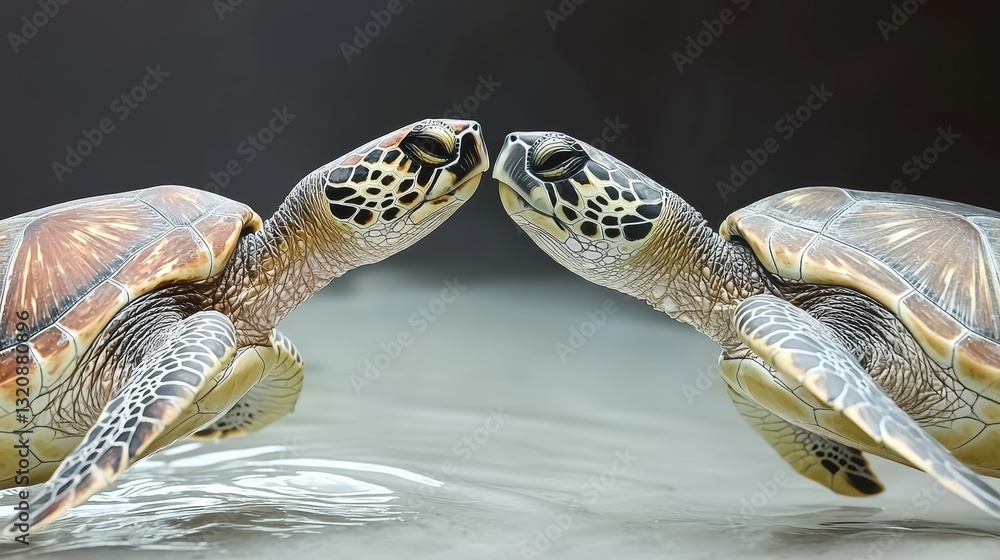 Naklejka premium Turtle interaction ocean habitat wildlife photography underwater environment close-up view marine life connection