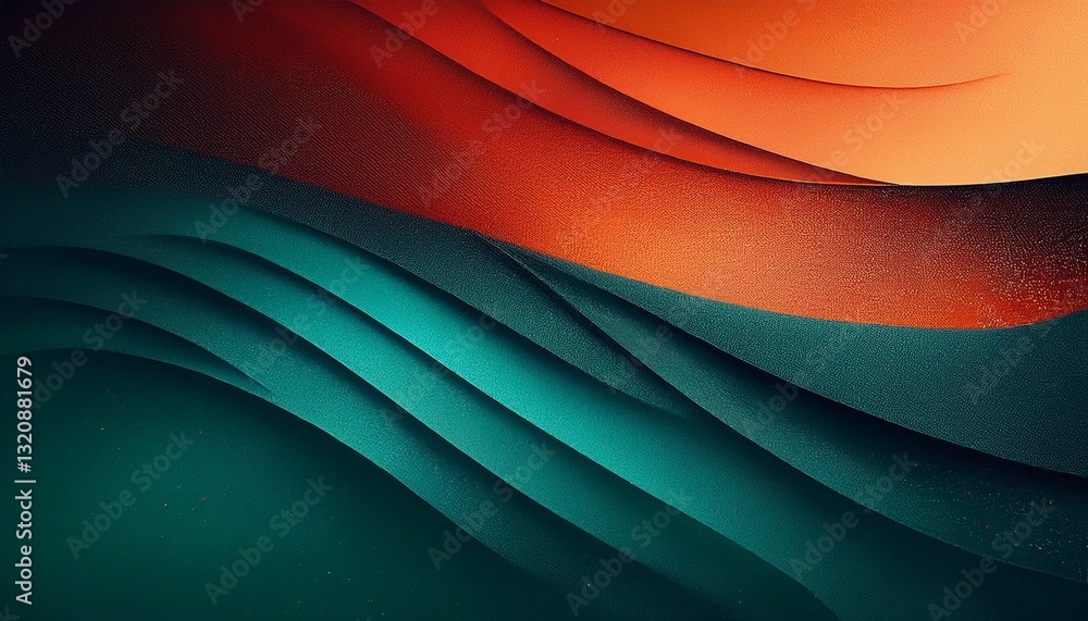 Obraz premium Abstract background. Deep teal and vibrant orange gradient background with subtle black and red noise texture, creating a bold and dynamic visual effect. 