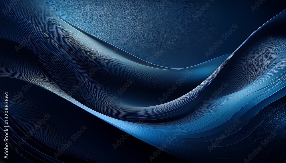 Fototapeta premium Abstract background. Dark blue-black abstract gradient with a moody grainy texture and flowing light waves, creating a mysterious and dynamic atmosphere.