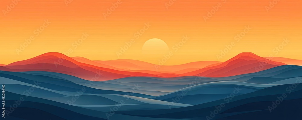 Fototapeta premium Abstract landscape background idea. Stunning sunset over rolling hills with vibrant orange and blue hues.