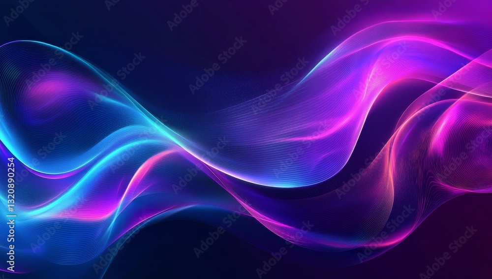 Fototapeta premium Abstract background with neon purple and blue waves, glowing design for presentation or poster.
