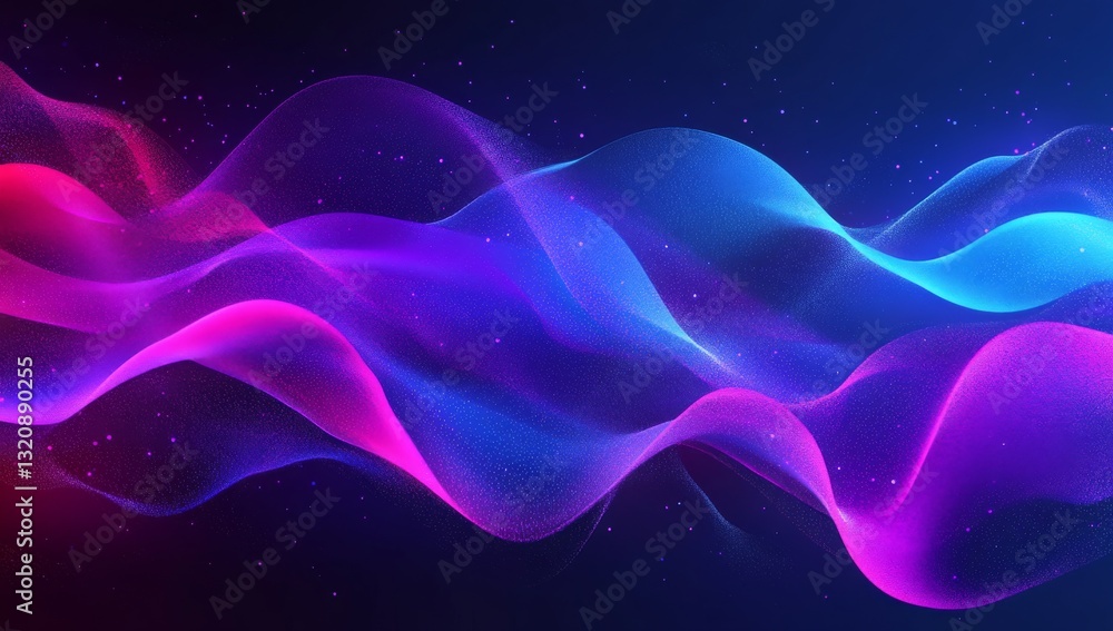 Obraz premium Abstract background with neon purple and blue waves, glowing design for presentation or poster.