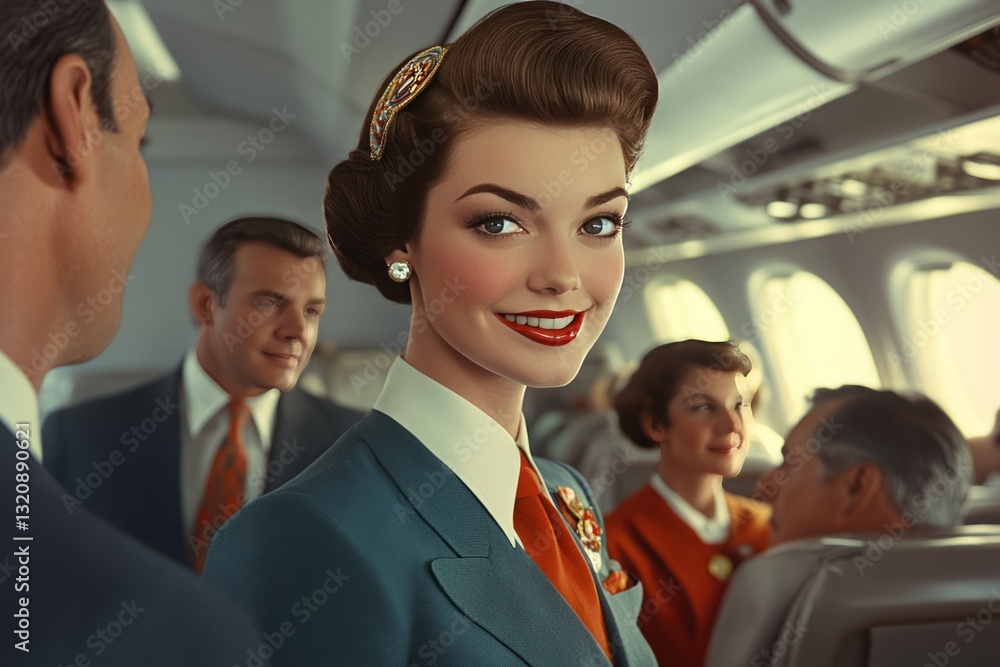 Obraz premium flight attendant welcoming passengers at the airplane
