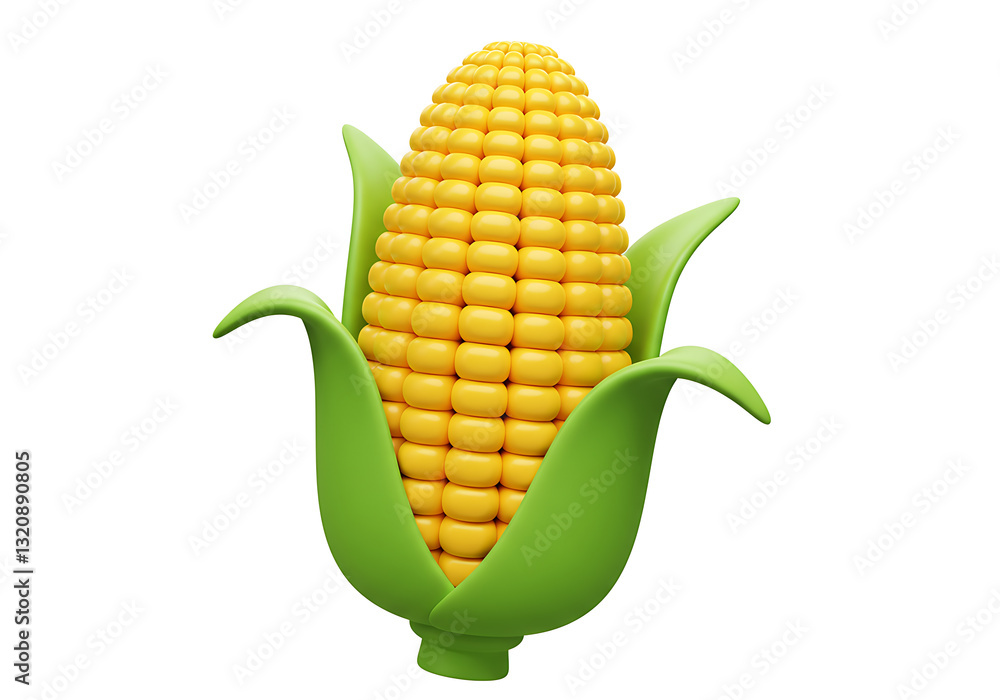 Obraz premium Vibrant 3D Render of a Single Ear of Corn Isolated on White Background
