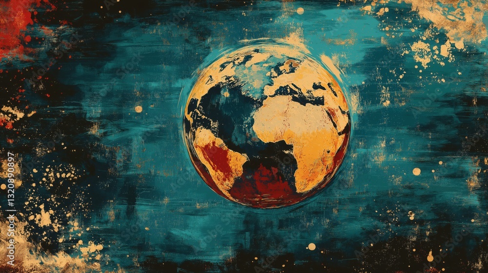 Fototapeta premium Artistic abstract Earth illustration with vibrant cosmic textured effect