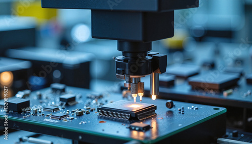Microchip assembly process with machinery in a technology lab
