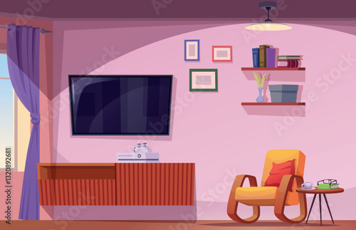 Interior. retro style room with armchair tv set and place for relax time