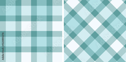 Iridescent Dull Teal and Pastel Pale Sky Blue Seamless Tartan Fabric Design
