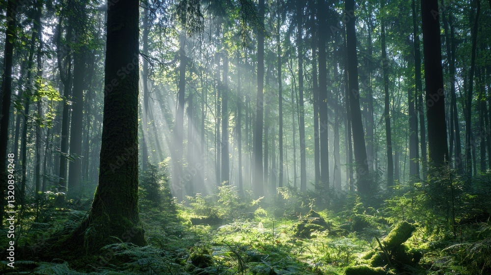 Obraz premium Sunbeams in Enchanting Forest