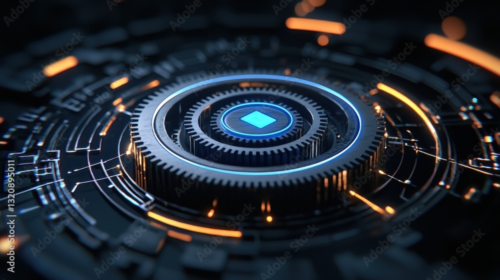 Abstract Futuristic Technology Background Glowing Blue and Orange Circular Gear System Abstract Futuristic Technology Background Glowing Blue and Orange Circular Gear System