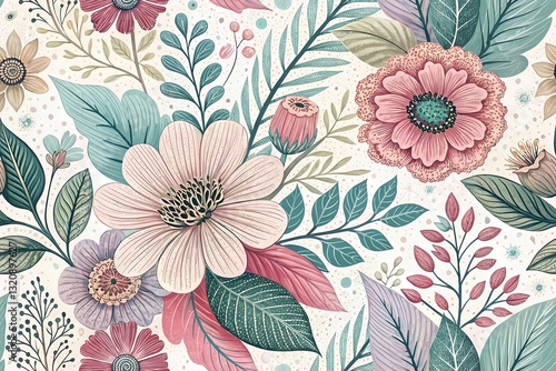 Wallpaper Mural Floral Pattern with Pink Vintage Flowers and Leaves for Wallpaper and Textile Design Torontodigital.ca
