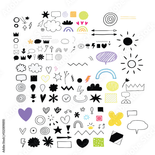 Hand-Drawn Doodles & Cute Icons, Black & White Sketches, Whimsical & Minimalist Design, Scrapbook Aesthetic, Vector Illustrations & Playful Motifs, Graphic Elements & Line Art