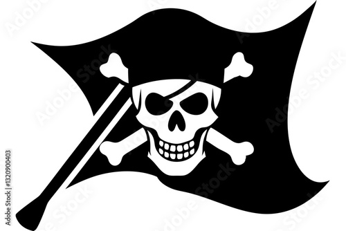 Pirate flag skull silhouette vector.