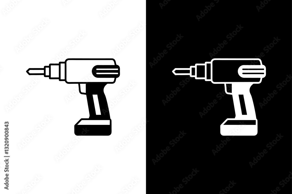 Drill Silhouette Vector Icon Black and White Background, Drill Silhouette Vector Icon Black and White Background,