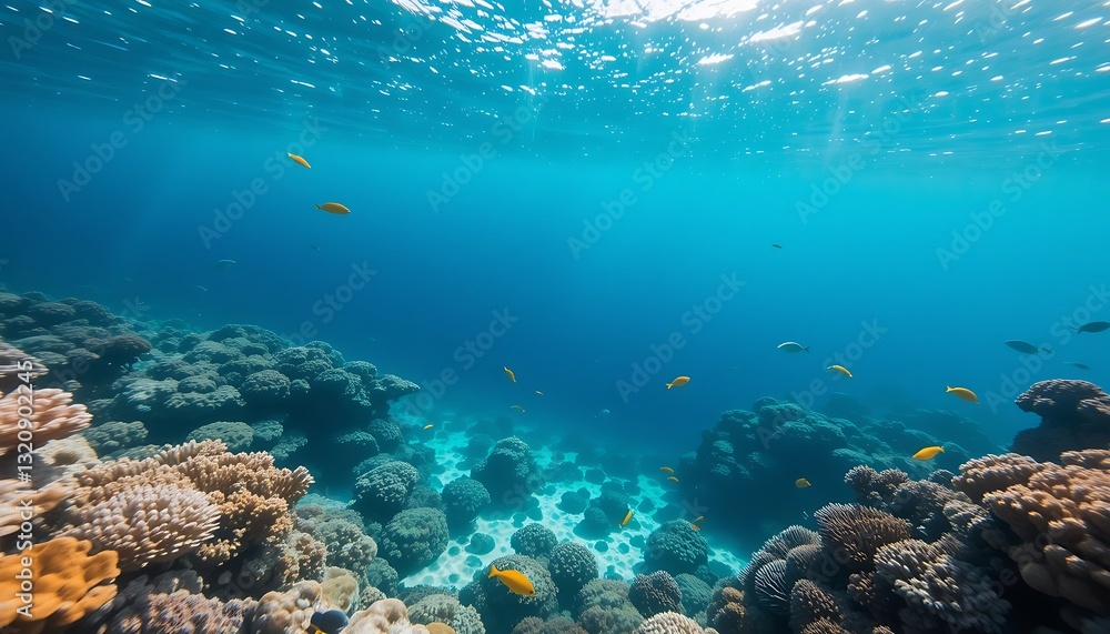 Fototapeta premium Swimming with Small Fishes in a Beautiful Coral Reef Underwater View