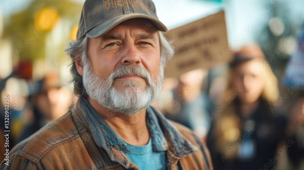 A middle-aged man passionately holds a sign and chants alongside other advocates during a clean water event in a bustling city park, raising awareness for environmental issues A middle-aged man passionately holds a sign and chants alongside other advocates during a clean water event in a bustling city park, raising awareness for environmental issues