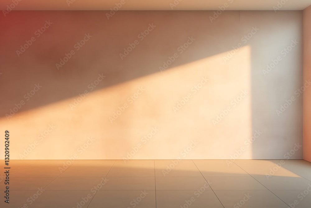 Sunlight Streaming Through Room with Light Brown Wall and Tiled Floor Sunlight Streaming Through Room with Light Brown Wall and Tiled Floor