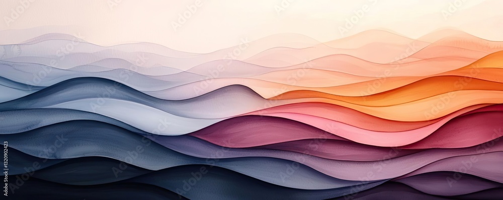 Fototapeta premium Digital watercolor painting abstract background idea. Abstract waves in soft colors create a serene and calming landscape for artistic designs.