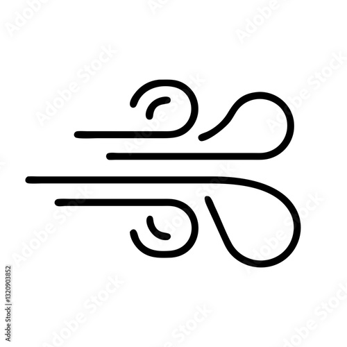 Minimalist line drawing of wind gusts, symbolizing windy conditions and natural airflow