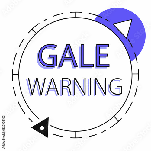 Illustration of a gale warning sign with directional indicators in a circular design