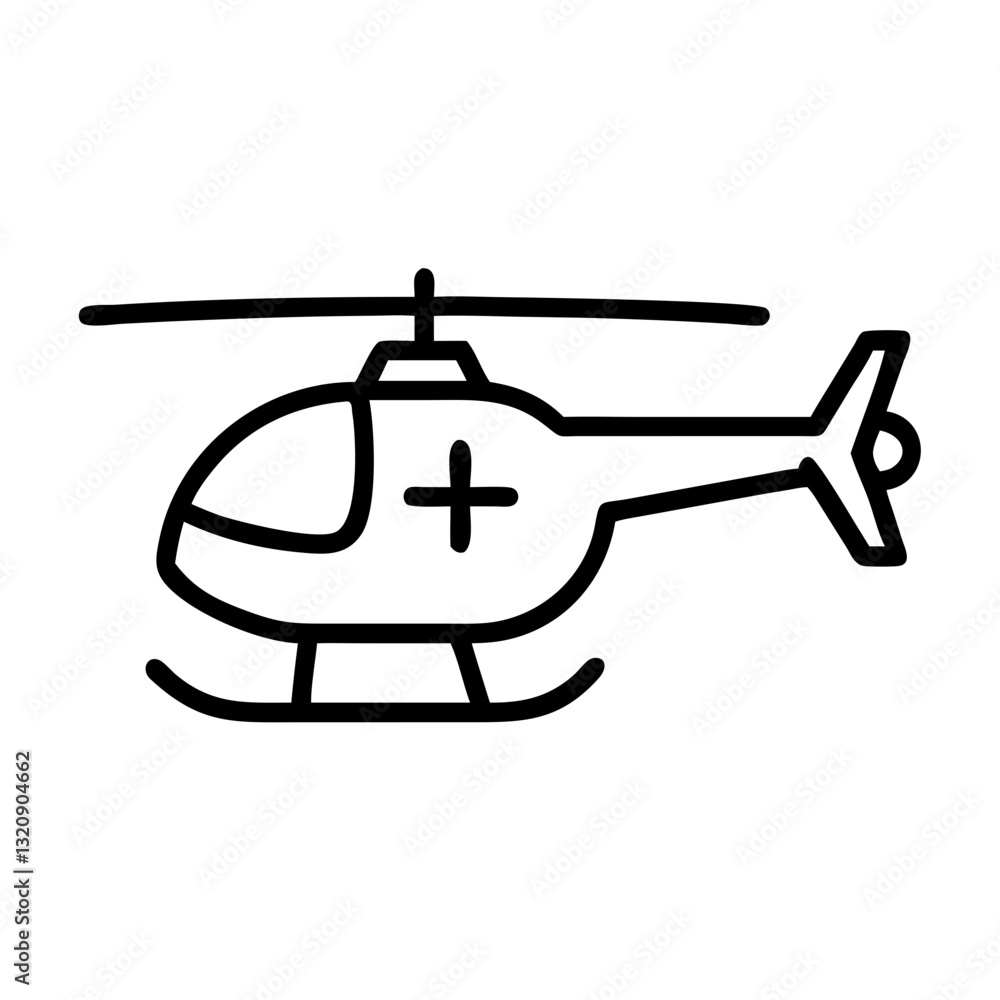 Minimalist line drawing of a rescue helicopter, symbolizing emergency response and aerial assistance Minimalist line drawing of a rescue helicopter, symbolizing emergency response and aerial assistance