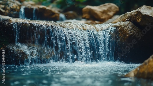 Wallpaper Mural Serene Waterfall Cascading Over Smooth Rocks. AI Generated Torontodigital.ca