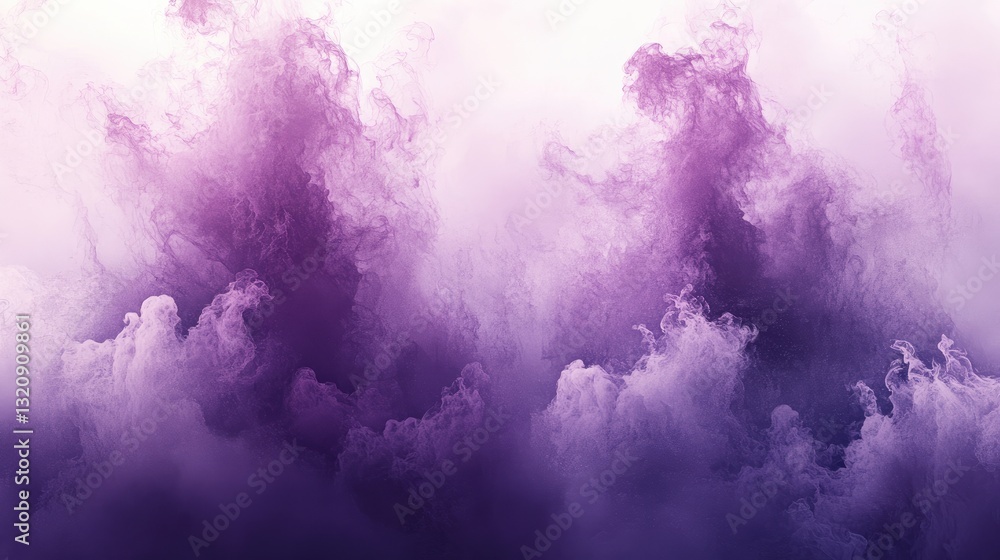 Fototapeta premium Purple smoke clouds, abstract art, white background, design element