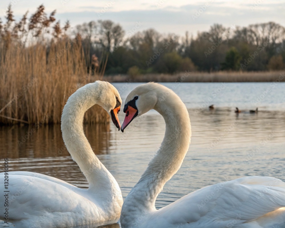 Swan Heart: Two Swans Forming a Heart Shape Swan Heart: Two Swans Forming a Heart Shape