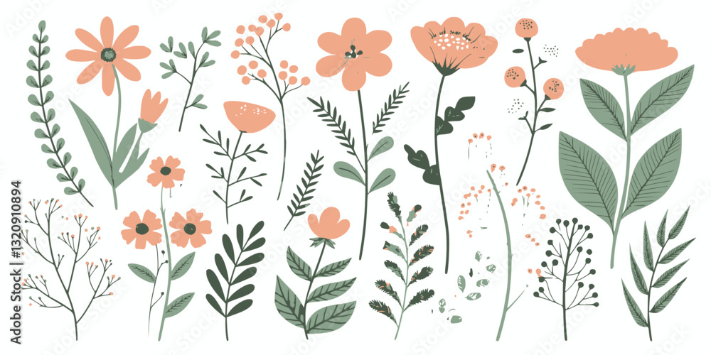 floral background with set-of-spring-and-summer-hand-drawn-flowers floral background with set-of-spring-and-summer-hand-drawn-flowers