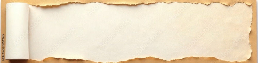 Fototapeta premium Slightly damaged cardboard sheet, showing wear and tear, off-white, old, torn