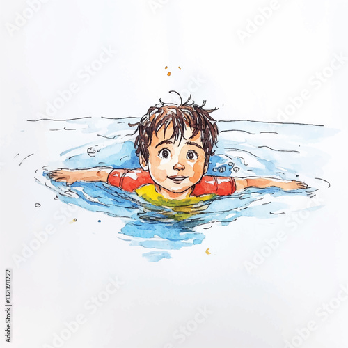 watercolor copic marker concept sketch of kid swimming
