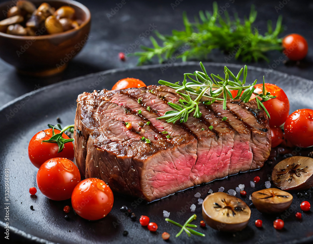 Grilled Steak with Cherry Tomatoes and Fresh Rosemary Grilled Steak with Cherry Tomatoes and Fresh Rosemary
