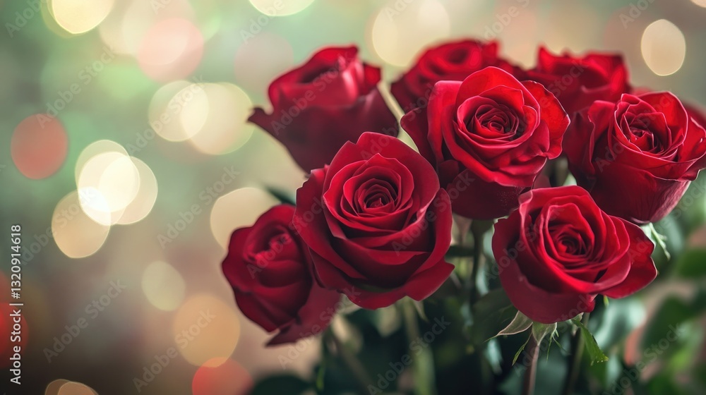 A beautiful bouquet of vibrant red roses in soft light A beautiful bouquet of vibrant red roses in soft light
