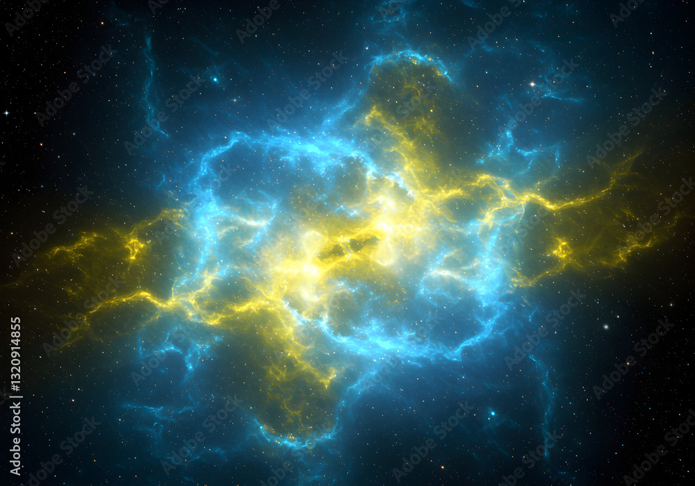 Fototapeta premium Bright Blue Yellow Nebula