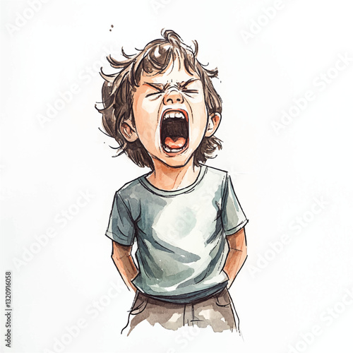 watercolor copic marker concept sketch of kid yelling