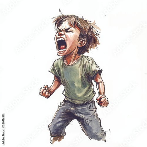 watercolor copic marker concept sketch of kid yelling
