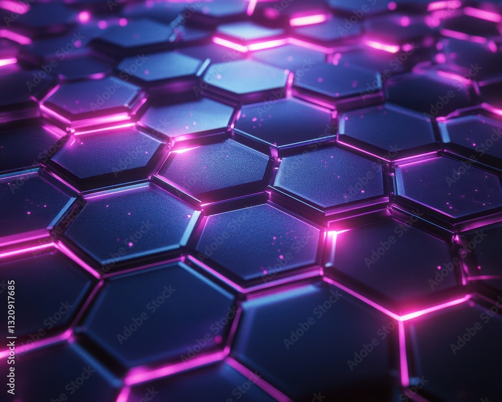 Futuristic tessellated hexagonal grid with metallic textures and highcontrast neon highlights Futuristic tessellated hexagonal grid with metallic textures and highcontrast neon highlights