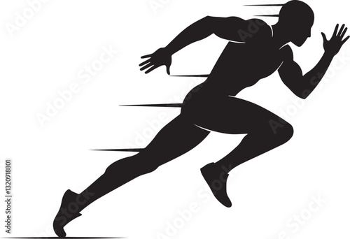 Silhouette of a Runner in Dynamic Motion with Speed Lines - Black and White Illustration