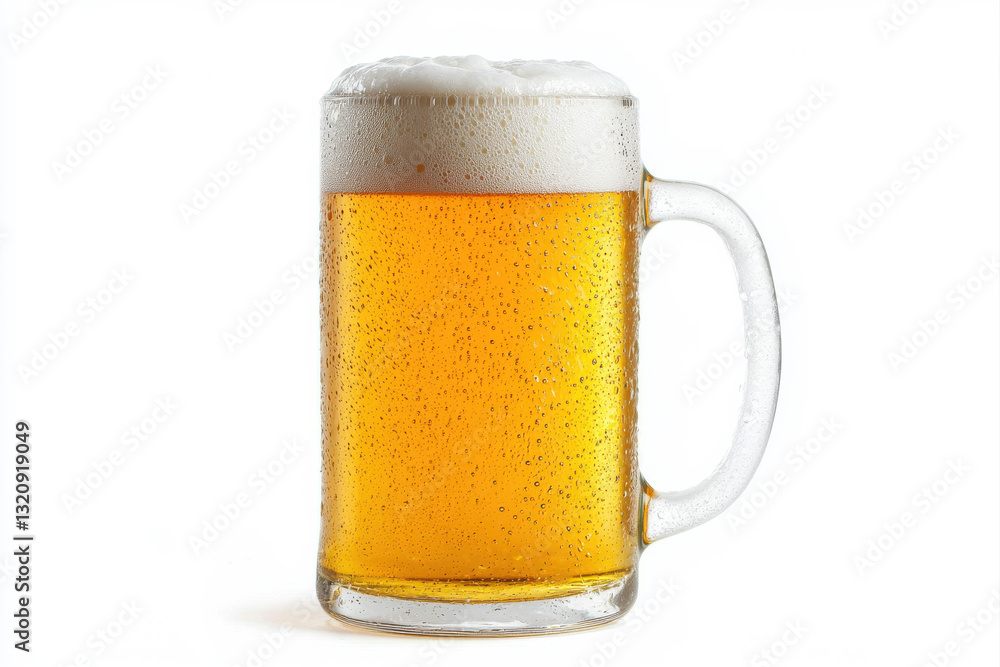 A refreshing mug of cold beer with frothy foam on top, perfect for any occasion. isolated on white background. A refreshing mug of cold beer with frothy foam on top, perfect for any occasion. isolated on white background.