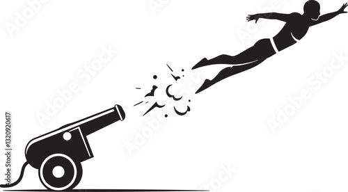 Silhouette of Human Cannonball Launching from Cannon