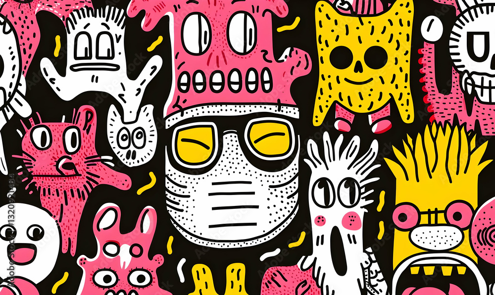 Obraz premium Colorful Cartoon Monsters and Characters with Whimsical Features